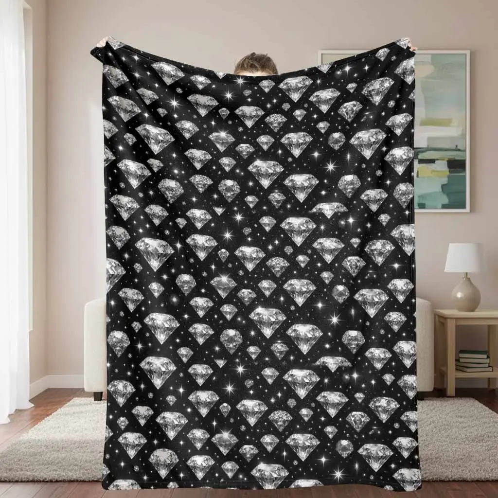 Luxury Diamond Flannel Blanket Sparkling Gem Print Soft Warm Lightweight Cozy Plush Throw for Bedroom Sofa Couch Travel Glam Decor Anniversary Holiday Gift, 30*40 Inches, 30×40 Inch / 76×101Cm (Mini)