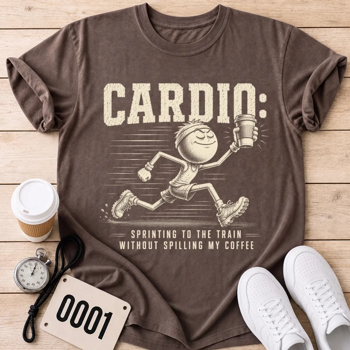 Men's Heavyweight Vintage Short-Sleeve Cotton T-Shirt - Funny Running Coffee Addict Graphic Tee, Comfort Colors, Hobby Jogger Club Vintage Design, Gym-Appropriate Gift for Runners, Casual Menswear Top