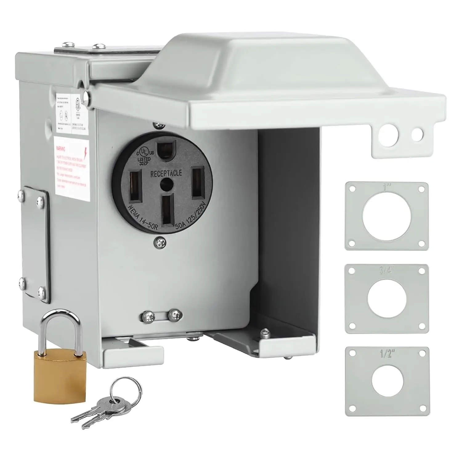 RV/EV 50 Amp 125/250  Power Outlet Box,  Lockable Enclosed Power Panel, 14-50R Receptacle, for RV Camper Travel Trailer Electric , ETL Listed