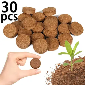 30 Piece Compressed Fiber Blocks, Round Plant Soil Cover, Organic Fiber Material, Easy Expandable Gardening Nutrient Soil for Plants Flowers Seedlings, Organic Potting Soil