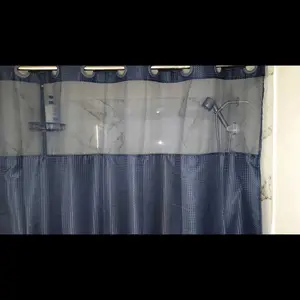 Grey No Hook Shower Curtain with Snap in Liner -grey Wagonfly Double Layer Shower Curtain -Fabric Waterproof Inner Liner, White Cloth Shower Curtains Washable,72 x75 Inch showercut