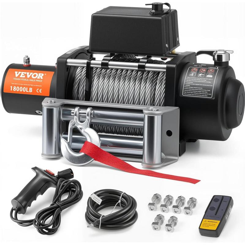 VEVOR Electric Winch, 18,000 lb Truck Trailer Jeep Winch, 12V DC 7/16 in x 85 ft Steel Cable Roller Fairlead Wireless & Wired Remote Control, IP55 Waterproof Towing for Off Road SUV Jeep Truck TrailerHoliday gifts