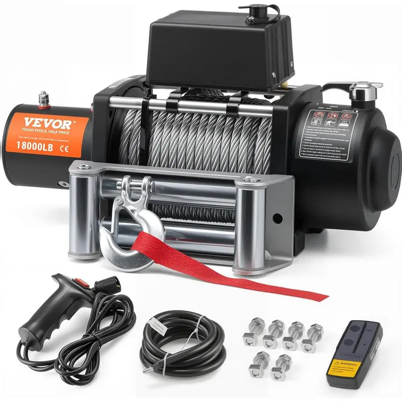 VEVOR Electric Winch, 18,000 lb Truck Trailer Jeep Winch, 12V DC 7/16 in x 85 ft Steel Cable Roller Fairlead Wireless & Wired Remote Control, IP55 Waterproof Towing for Off Road SUV Jeep Truck TrailerHoliday gifts