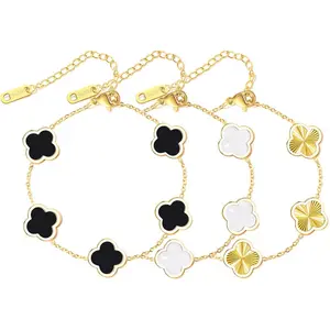 3PC Clover Bracelets Set 18k Gold Plated Lucky Clover Bracelet Women Adjustable Link Bracelets Cute Gold Jewelry