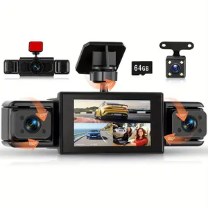 360° Dash Camera 1080P Front+ 480P Rear Inside Left Right, 2" IPS Screen 8 Night Vision Lights Reverse Aid Motion Detection Loop Recording Support 64GB C10 Card 13 Languages with Rear Lens Kit