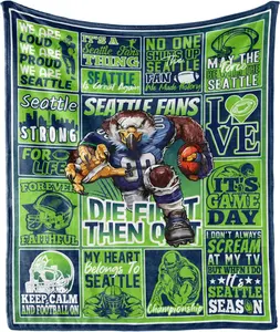 Seattle Football Blanket Gifts, Football Style Throw Blanket for Football Fans, Super Soft Cozy Football Flannel Blanket for Bedroom Living Room 60"x50"