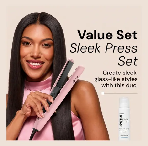 L'ANGE HAIR - Silk Press Value Set Smoothing Hair Straightener Iron - Adjustable Ceramic Plates, Damp Prep Function, 60-Min Auto Shut-Off, 250°F-450°F Adjustable Temp