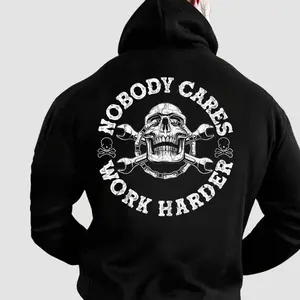 Awesome Nobody Cares Work Harder Skull Printed Men Hoodie Casual Muscle Portrait Hoodie/ Sweater/ T-Shirt For Menswear, Street Style