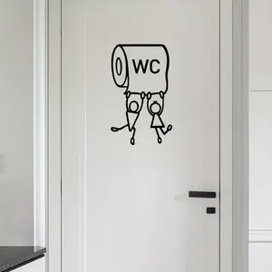 A cartoon "WC" tape sticker - a humorous toilet mural that appeals to both men and women, easy-to-install bathroom decoration, bathroom decor and accessories