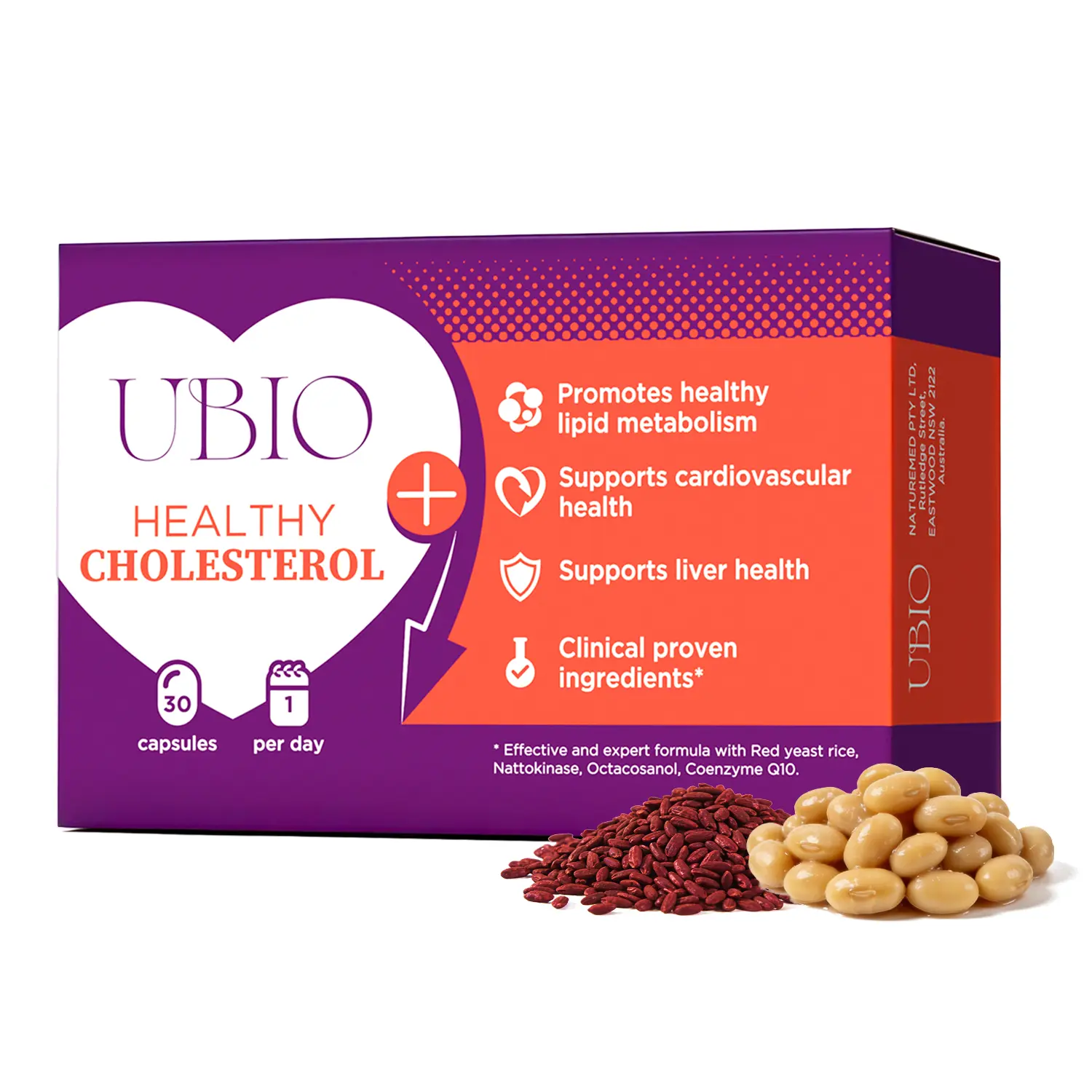 UBIO Healthy Cholesterol Capsule | Each Capsule Contains Red Yeast Rice 60mg, CoQ10 10mg & Nattokinase 1,000 FU, Onion extract 25mg, Octacosanol 12mg, Artichoke extract 50mg, Selenium 25 ug | Heart & Liver Health (30 Caps) | Natural Statin tiktokshopsprin