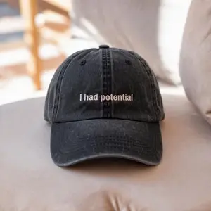 Embroidered I Hat Potential - Unisex Vintage Washed Cap, meme cap, funny joke cap, funny gift for friend