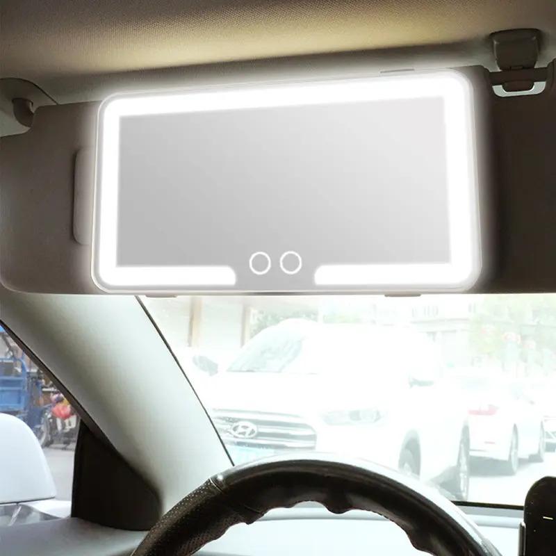 Rechargeable LED Car Makeup Mirror, Dimmable Touchscreen Sun Visor Vanity Mirror with 3 Color Light Modes, Boujee Car Interior Accessory, Clip-On Foldable Design, Gift for Her