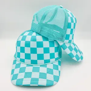 Light Blue & Aqua Checkered Foam Trucker Hat