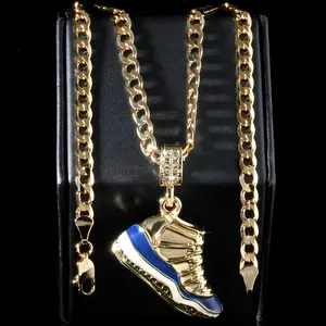 A1r Ocean Blue Basketball Charm Pendant | 14K Cuban Chain Necklace Gold Plated Fashion