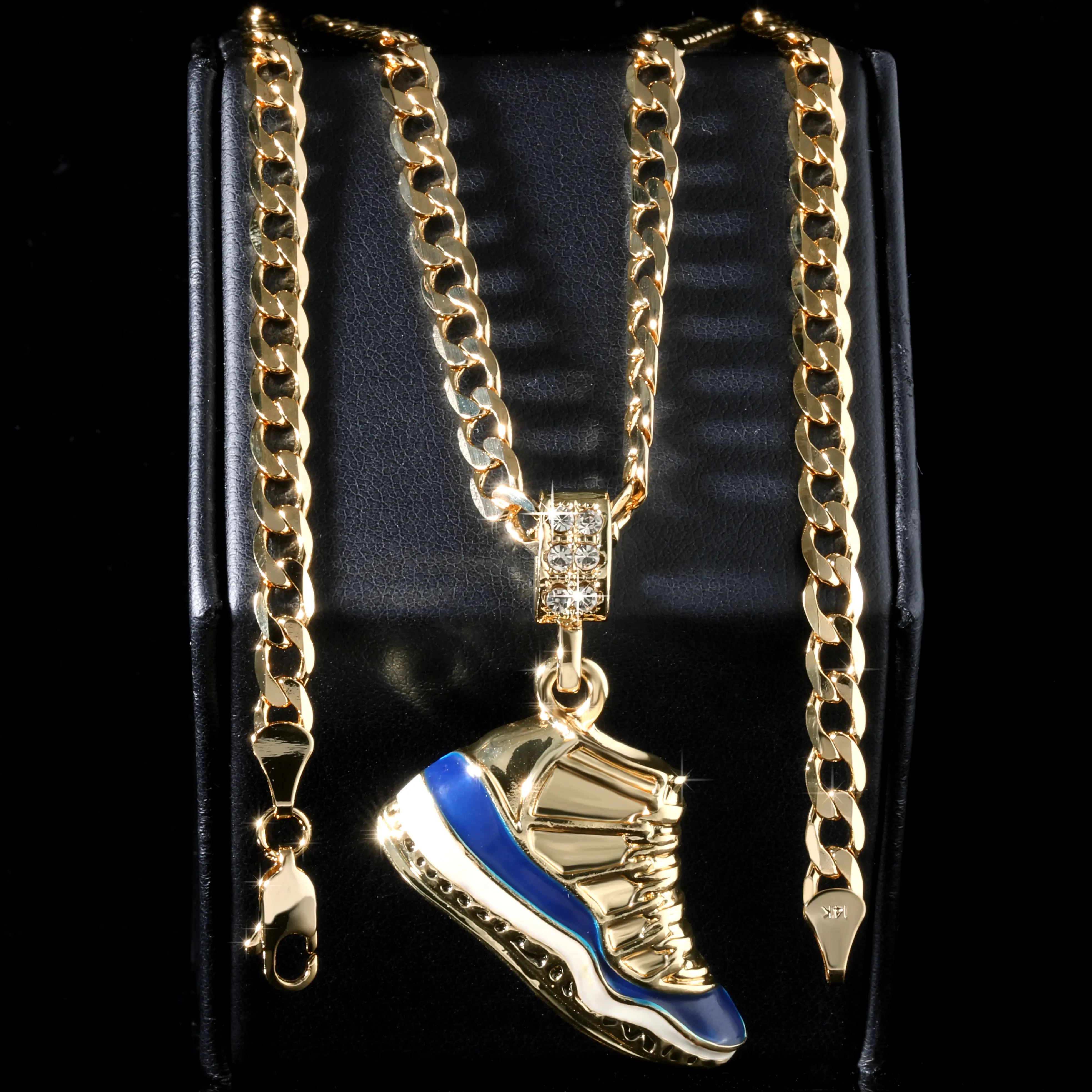 A1r Ocean Blue Basketball Charm Pendant | 14K Cuban Chain Necklace Gold Plated Fashion