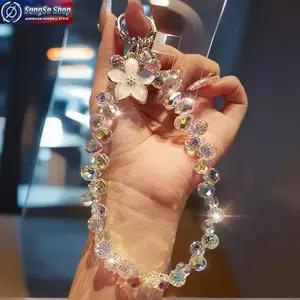 Sparkling Crystal Beaded Phone Wrist Strap 2026 Trend Cell Phone Lanyard Keychain Wristlet Droplet Crystal Chain Fashion Phone Charm Short Lanyard for Women Girls Bag Key Accessory Stylish Daily Use Gift Phone Decoration Strap