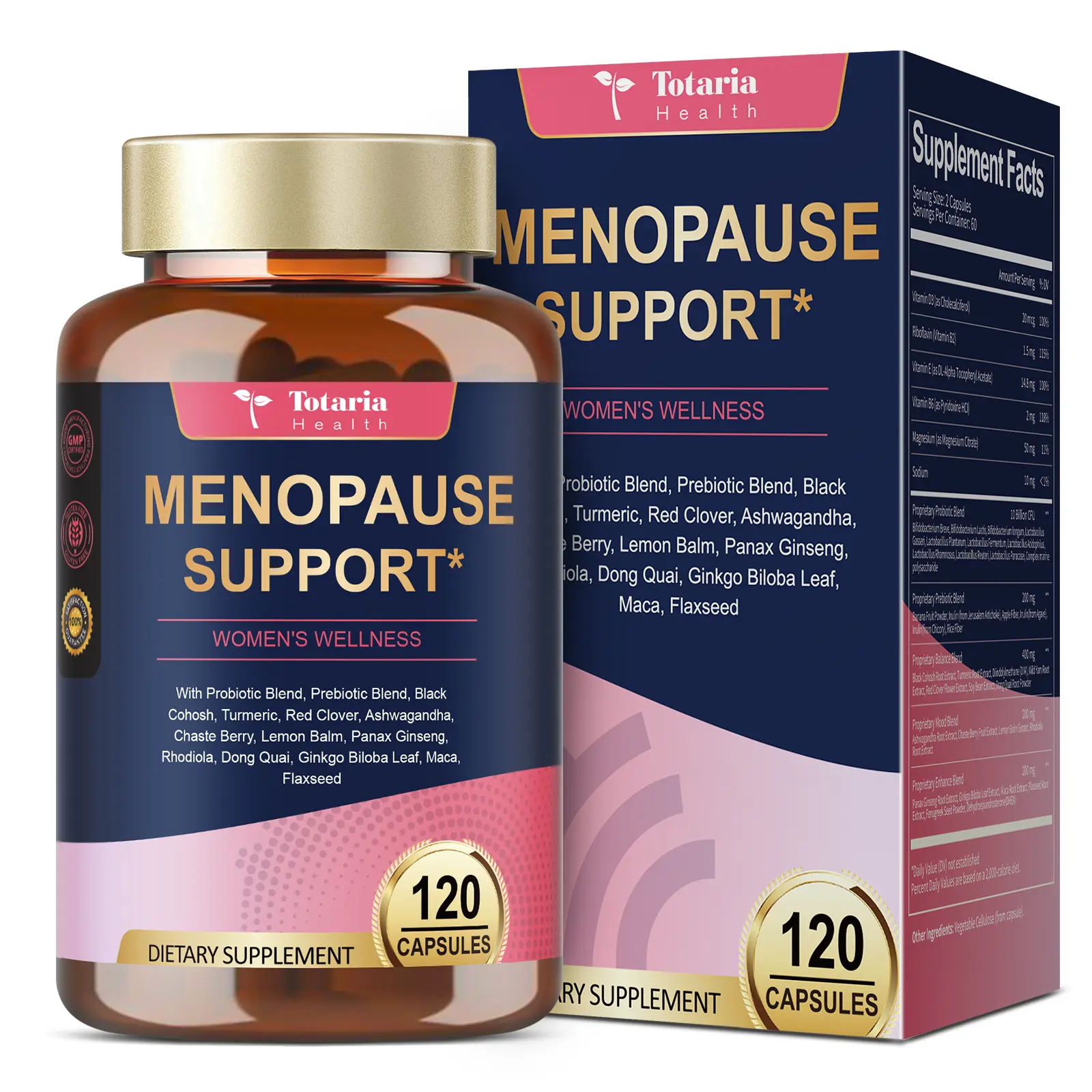Totaria 40-in-1 Menopause Supplements for Women - Multibenefit with Hot Flashes, Night Sweats, Hormone Balance & Complete Black Cohosh, 120 Capsules Fitness Health