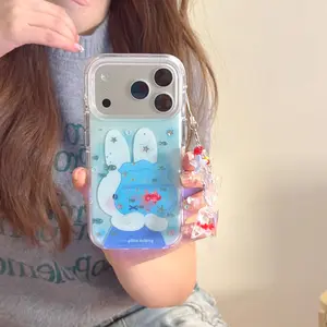 Cute Ocean Rabbit Glitter Star Phone Case for iPhone 17 16 Pro 15 Pro Max 13 14 Cover with Charm Cases Cartoon Shockproof Funfas