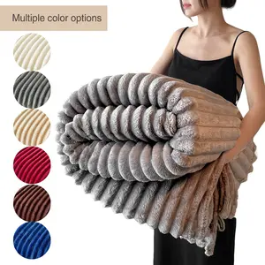 Ultra-Soft Striped Blanket, Hollow Out Rabbit Fur Feel Throw, Milk Velvet Plush, Flannel Coverlet, Casual Nap Blanket, Office Siesta Small Throw,Christmas Gifts For GF