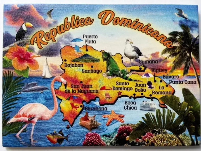 Dominican Republic Graphic Map and Attractions Souvenir Fridge Magnet 2.5" X 3.5"