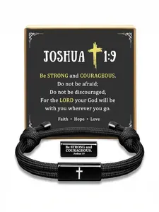 Mens Cross Bracelet as Teen Boy Gifts, Religious Bible Verse joshua 1 9 Black Cross Bracelet for Son from Mom Catholic Baptism Confirmation Birthday Christmas Gifts for Son Grandson Nephew