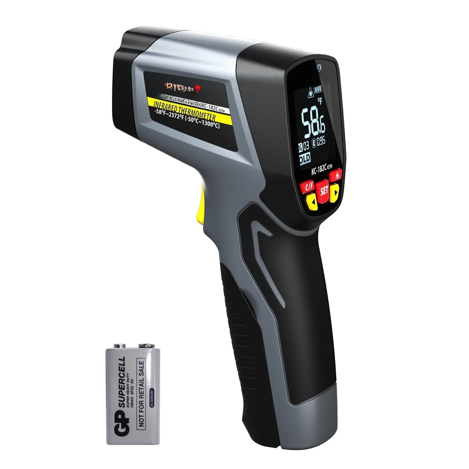 High-Precision Infrared Thermometer (IRT) with Shaped Handle, Effortless & Comfortable Grip, Adjustable Emissivity, -58 to +2372°F Surface Thermometer, Single Unit, Not for Human Use, Ideal for Cooking, Steel Smelting