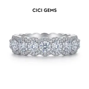 CICI GEMS Luxury Full Moissanite Eternity Band for Unisex Men & Women D VVS1 Iced Out Ring 18K White Gold Plated Lab-Created Hypoallergenic HipHop Rapper Promise Anniversary Birthday Gift Fine Jewelry