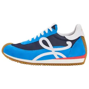 Men's Loewe Flow Runner 2.0 Anagram Suede L Logo Closed Casual Trainers - Round-Toe, Lace-Up, Low-Top, Athletic Footwear, Walking Shoes, Navy Blue/Maison Mihara Official Design