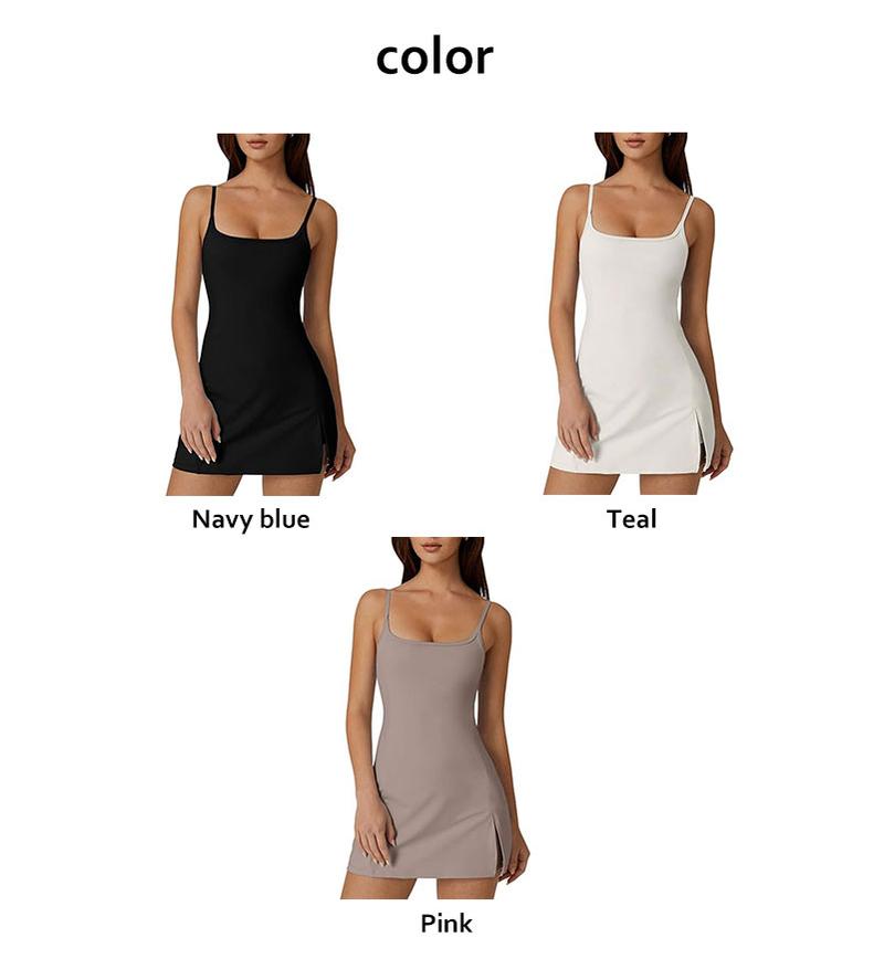 Womens Spaghetti Strap Tennis Dress with Shorts Workout Side Slit Active Golf Dresses