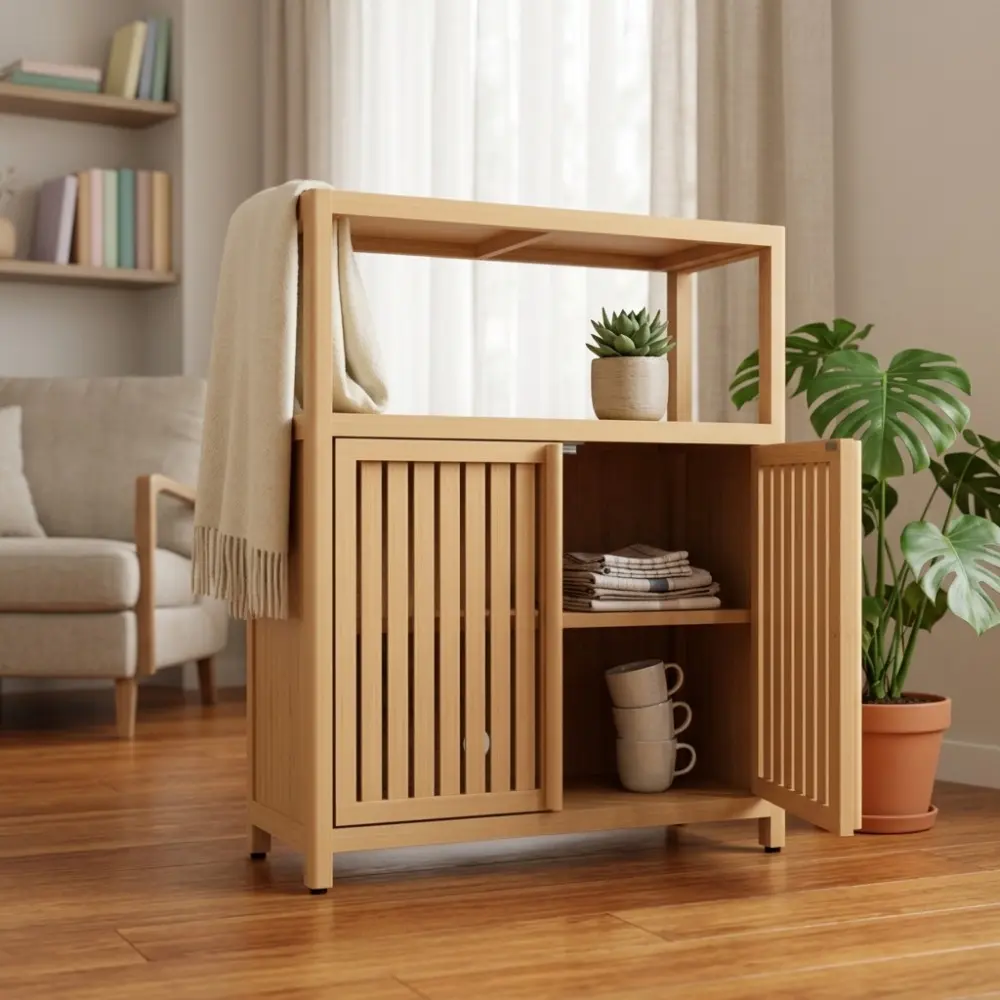 Littleox Large Capacity Bamboo Storage Cabinet Furniture for Bathroom Living Room Bathroom Bamboo Storage Cabinet With Shelves
