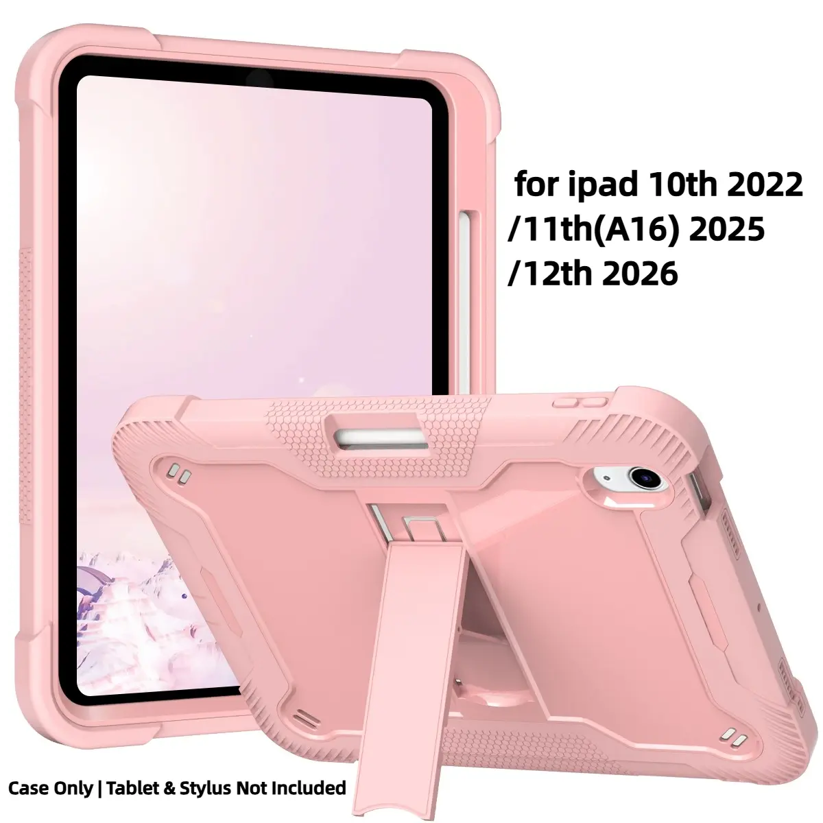 Tablet shockproof kickstand cover suitable for iPad 11th (A16) 11 inch (2025) and iPad 10th 10.9 inch/12th (2026), foldable stand, drop and shock resistant -- Black/Pink/Red/Green