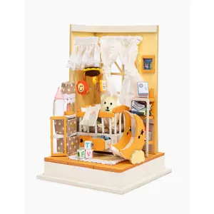 DIY Miniature House Kit | Baby Nursery Replica Mini Dollhouse Kit w/Instructions, Nursery Accessories, & LED Lights | DIY Miniature Kit Assembled Size 3.5"x3.5"x4.25" | Mini House Making Kit