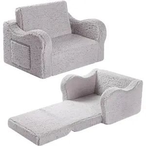 Chairs for , 2-in-1  Soft Sherpa Couch Fold Out, Convertible Sofa to Lounger for Girls and Boys, Grey
