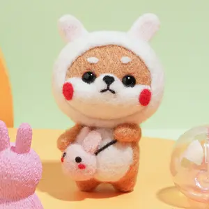 Puppy in Rabbit Costume Needle Felting Kit. Wizardi DIY Wool Craft Kit F07N8-W4