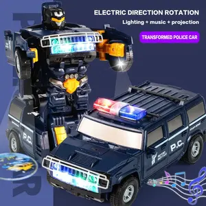 Police Car Toy, Transforming Robot, Rotating Lights Music, Unisex Boys' Vehicle Plaything (no Batteries Included)