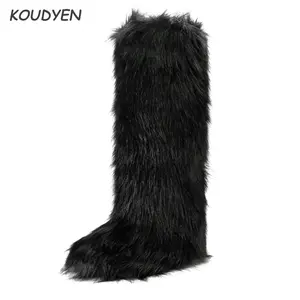 Thigh High Faux-Fur Boots, Over the Knee Fluffy High Boots, Tall Furry Shoes for Women