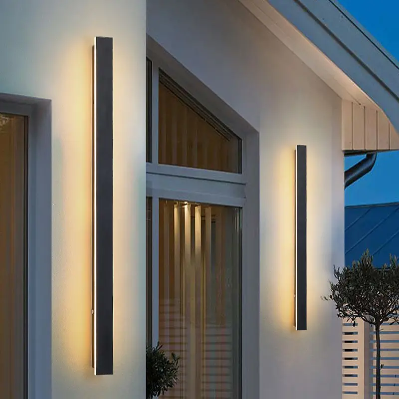 Modern Outdoor Wall Lights Black Exterior Linear Wall Sconce Dimmable Long Strip Patio Wall Light Fixture for Garden Porch Garage House