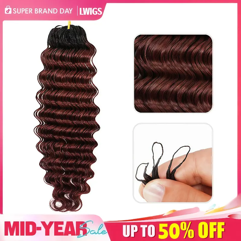 LWIGS T#2/99J Ombre Burgundy Color Crochet Human Hair Extensions Pre-Separated Deep Wave Feather Crochet Human Hair Bundles