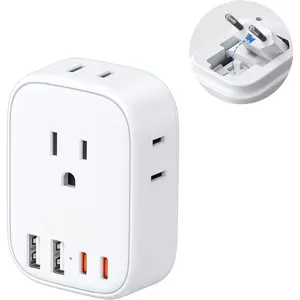 European Travel Plug Adapter,   to  Type-C Foldable Power Plug with 4 Outlets 4 USB Ports (2 USB C), Power Adaptor for  to EU Euro Iceland Spain  France  Greece Portugal