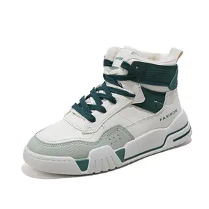 BDHJYDB Women's High-Top Sneakers with Heattech Technology - Plush Warm Winter Shoes, EVA Cushioned All-Season Cold Weather Boots, White & Green/Turquoise Color-Block Design, PVC Lining & Arch for Casual & Formal Wear, Lightweight Rubber Sole, Fashionable