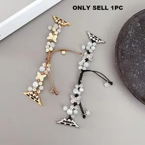 GIROUETTE Butterfly & Beads Decor Watch Band, 1 Count Fashionable Watch Band for Women, Wearable Accessories Smart Watch Straps Compatible with Apple Watch Series 9 8 7