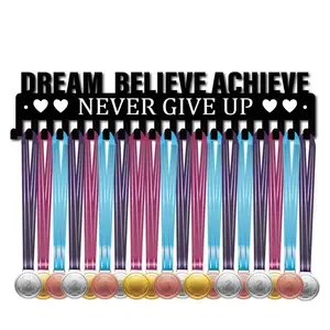 Inspiring Dreams Believe Achieve Never Give Up Metal Medal Rack, Accomplishment Rack, Easy Wall Hanging Display Stand for Home Decor, Stylish and Motivational