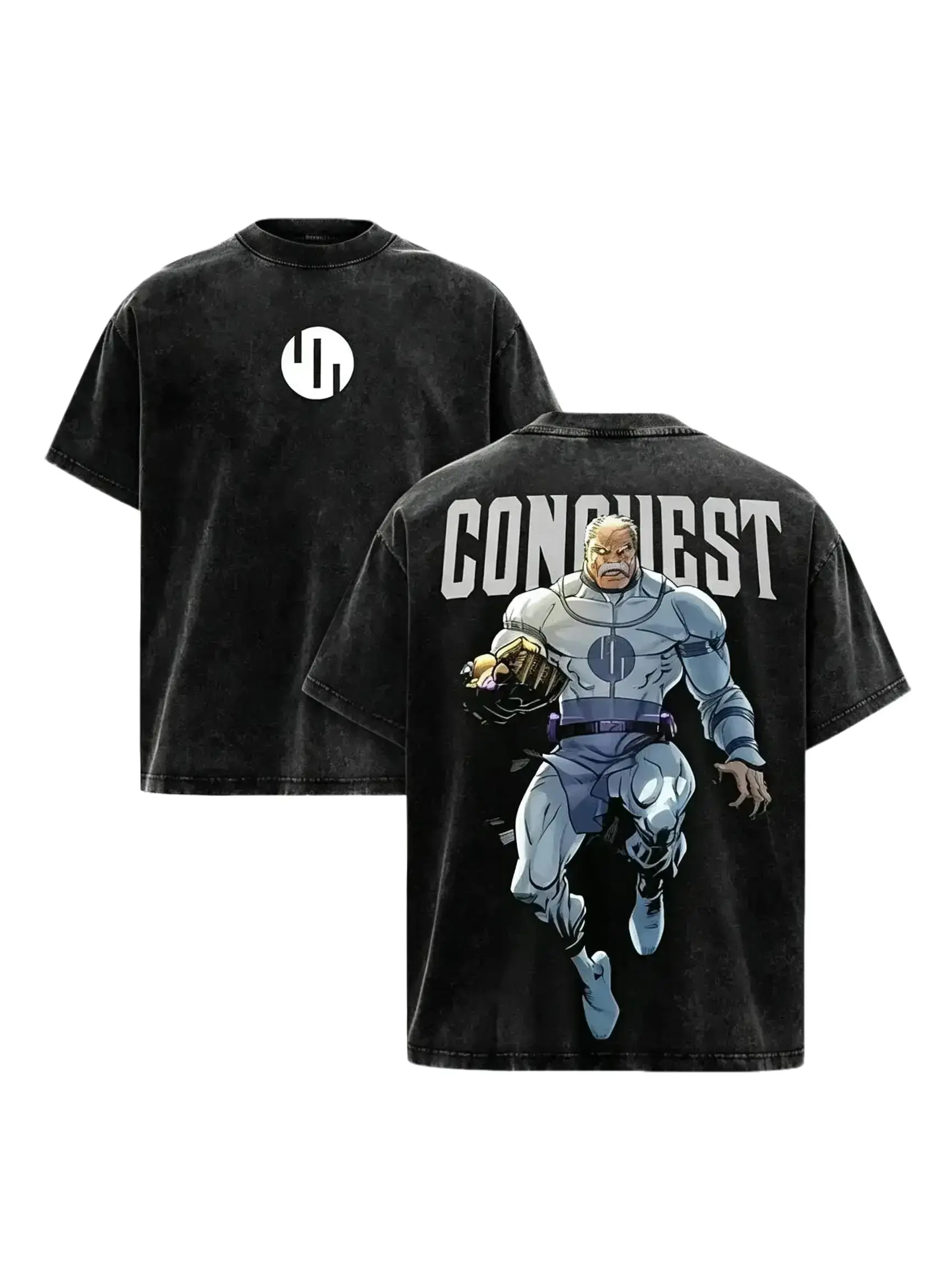 Oversized Graphic T-Shirt in Vintage Washed Heavyweight Cotton, Double-Printed Invincible Anime Streetwear Top for Men & Women, Tshirt, Shortsleeve, Menswear, Casual, Cotton Graphic Tees, Oversized Graphic Tee, Unisex