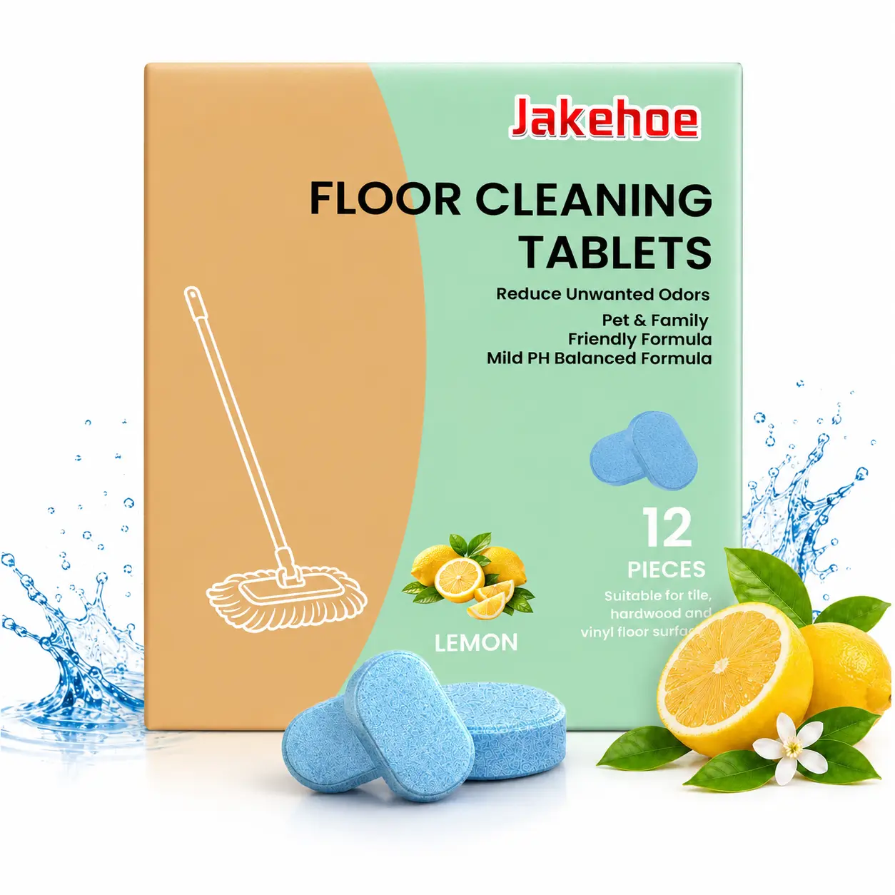 12/24PCS Floor Cleaning Tablets, Lemon Scent Eco-Friendly Floor Cleaner Pods, Powerful Stain Remover & Odor Eliminator, Fast Drying No Residue Formula, Deep Cleaning Tablets for Household Floors