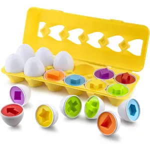 Play Brainy Shape and Color Matching Eggs – Easter Egg Toy – Educational Toy for Toddlers and Preschoolers – Great for Color and Shape Recognition Development – Set of 12 Shape Eggs,