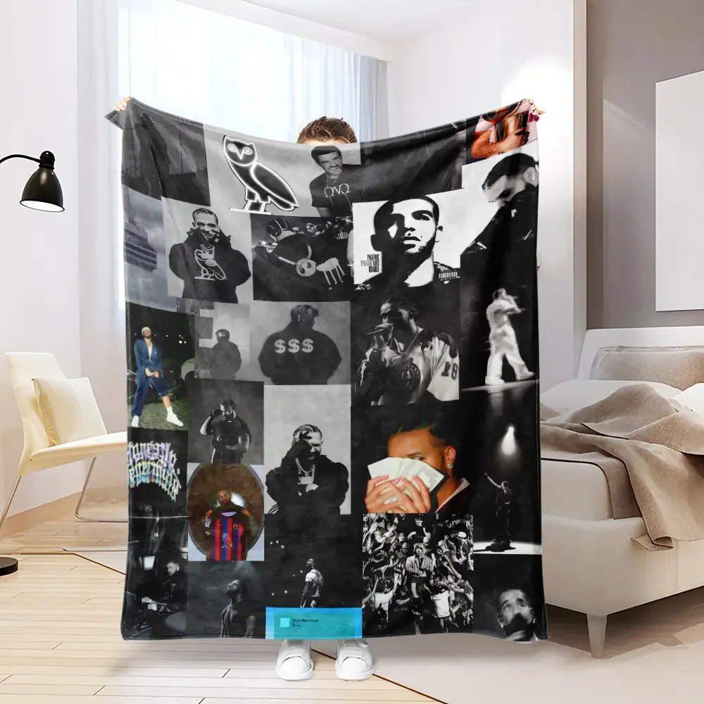 Soft Funny Throw Blanket Drake OVO Black & White Photo Collage Flannel Throw Blanket Soft Cozy Warm Lightweight Plush Fleece Blanket Unique Christmas Holiday Gift for Drake Lovers Couch Bed Sofa All Season Home Decor