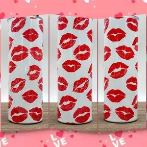 Valentines Day Tumbler | Kisses Hearts Skinny Tumbler | Gift for Girlfriend Wife FiancÃ© Her | Insulated Tumbler Cup | Personalized Tumblers