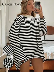 Women's Casual Striped Long Sleeve Top, Fall & Winter Fashion, Comfortable Daily Wear, Stylish Ladies' Clothing for Autumn & Winter Seasons