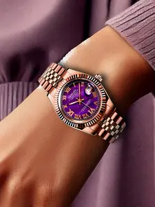 Women's Elegant Rose Gold Fashion Watch, Fashionable Stylish Watch for Party, Daily Clothing Decor, Trendy All-match & Exquisite Watch for Birthday Gift with Random Box