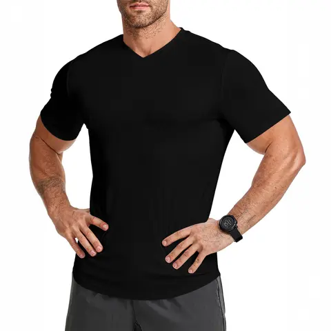 JMIERR Mens Muscle T Shirts V Neck Short Sleeves Gym Workout Causal Slim Fit Tee Shirt